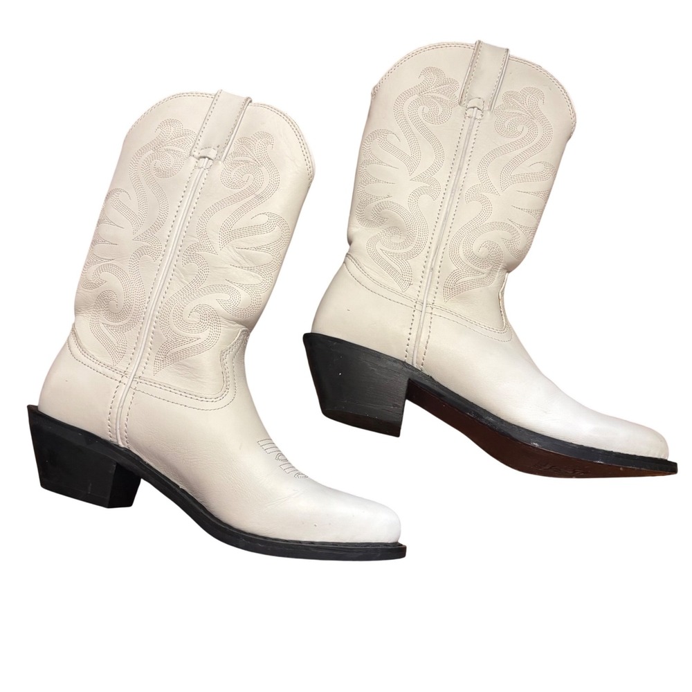 Durango Women White Leather Western Cowboy Boots RD4111 Pointed Toe Size 7M